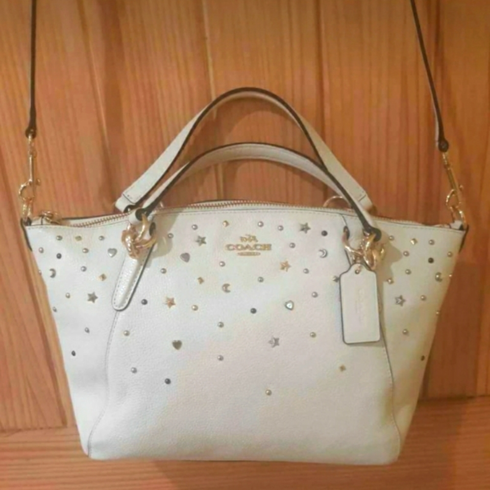 COACH STARDUST STUDDED KELSEY STAR MOON SATCHEL BAG PURSE